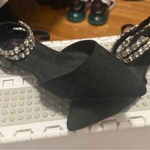 Express Black Pointed-Toe Flats with Rhinestone Ankle Straps